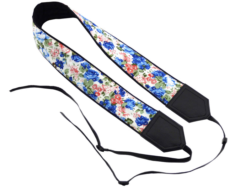 Camera strap Flowers. Blue and pink roses DSLR / SLR Camera Strap. Camera accessories. Durable, light and padded camera strap from InTePro