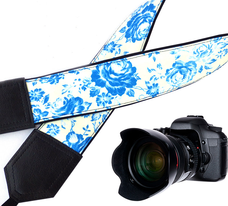Blue roses camera strap. Cute camera strap. Camera accessory by InTePro