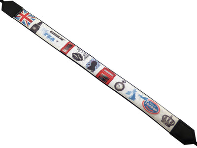 Personalized camera strap with the British flag, Big Ben, Queen's Crown.