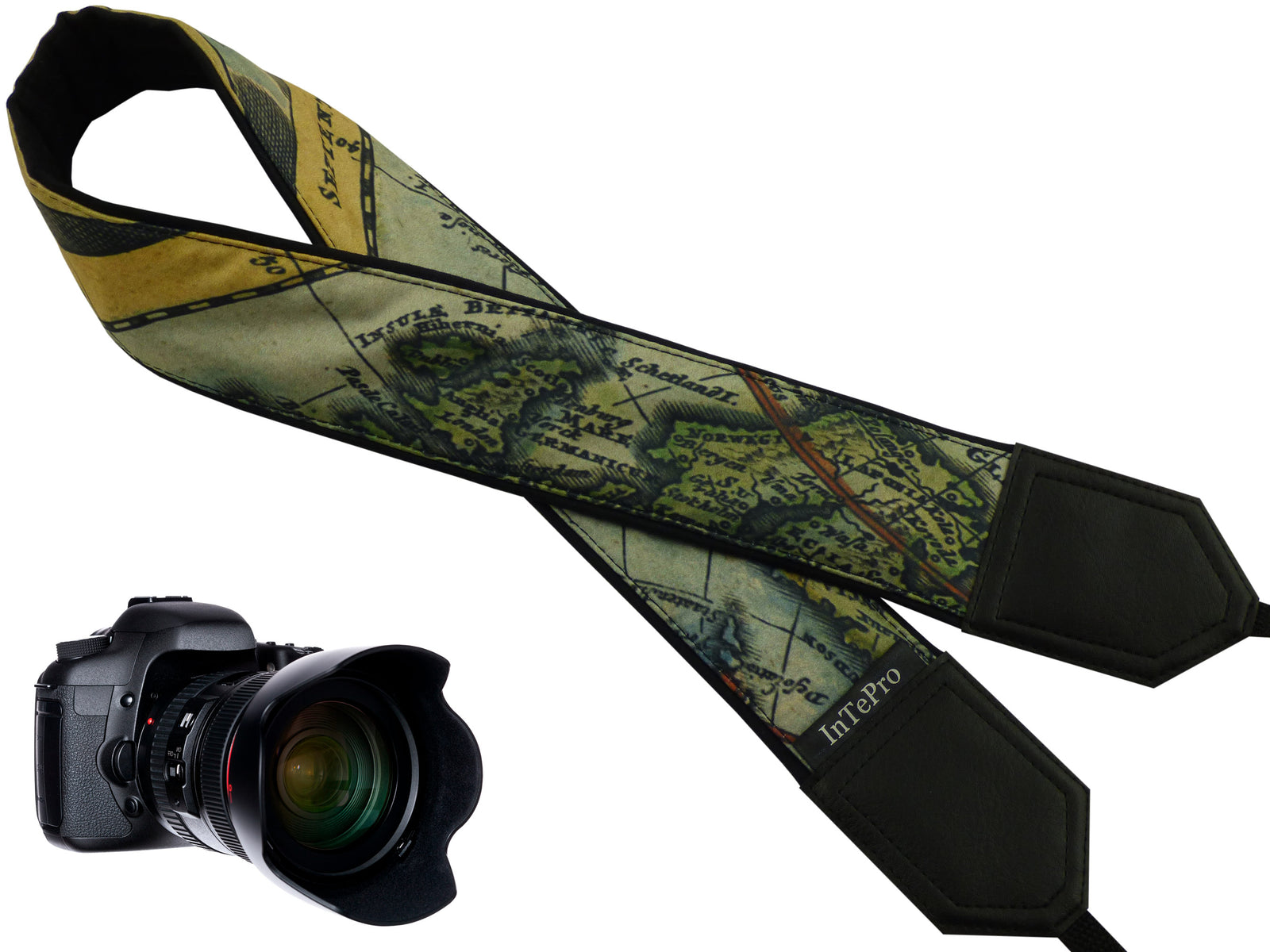 Personalized camera strap with Vintage Great Britain map design