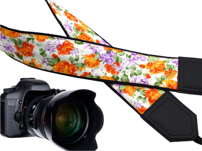 Flowers Camera strap. Orange roses camera strap. DSLR / SLR Camera Strap. Camera accessories by InTePro