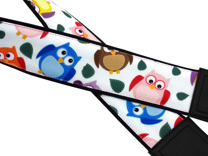 InTePro camera strap with owls design for mirrorless cameras. Birds camera strap. Black DSLR / SLR Camera Strap with personalization.