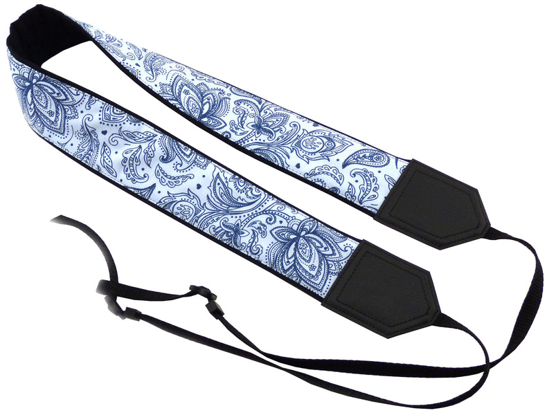 Camera strap blue and white. Ornaments. Abstract flowers. Paisley. Crossbody strap DSLR / SLR.