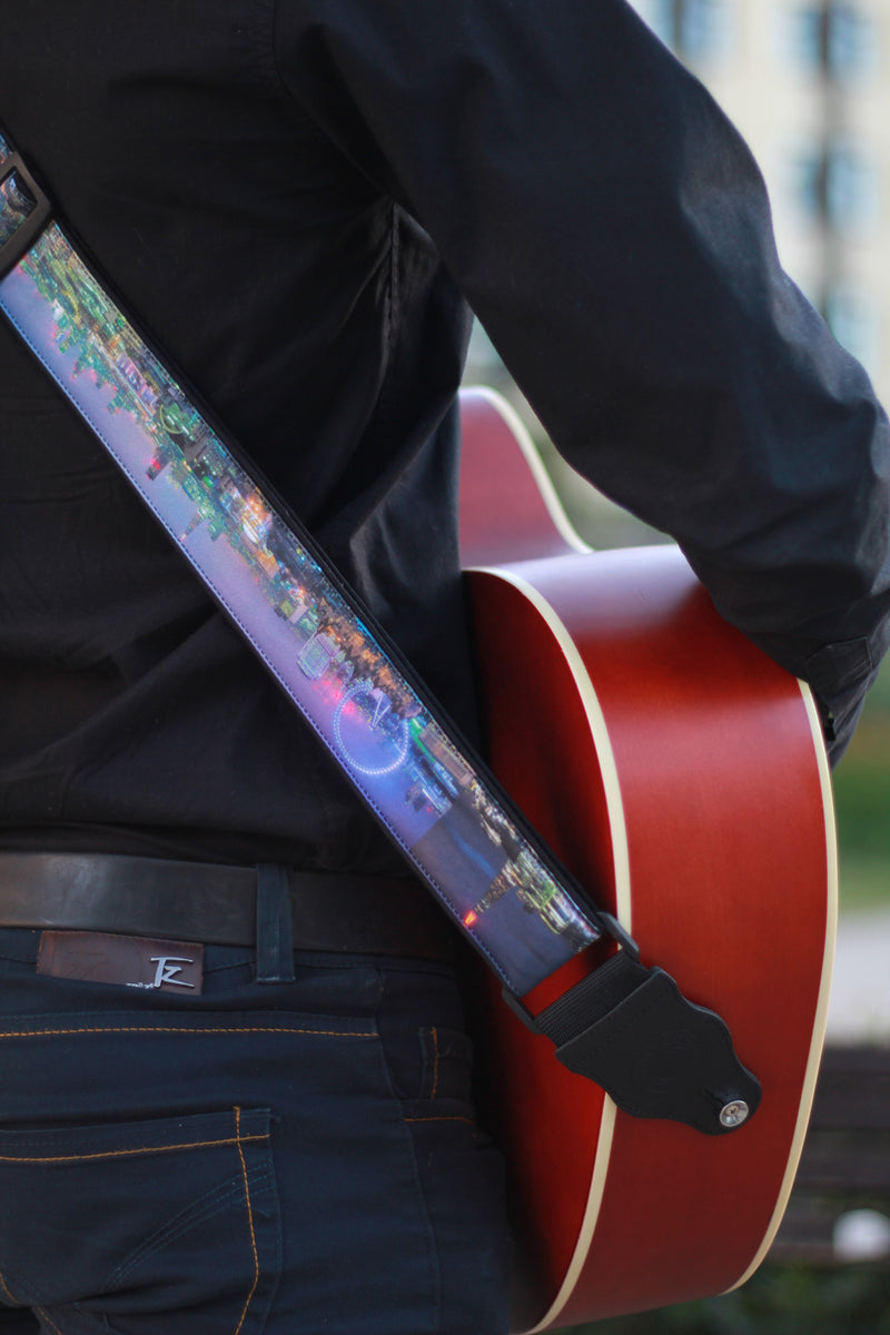 London City Guitar strap. London Skyline Photography. Guitar strap for acoustic, bass, solo guitars