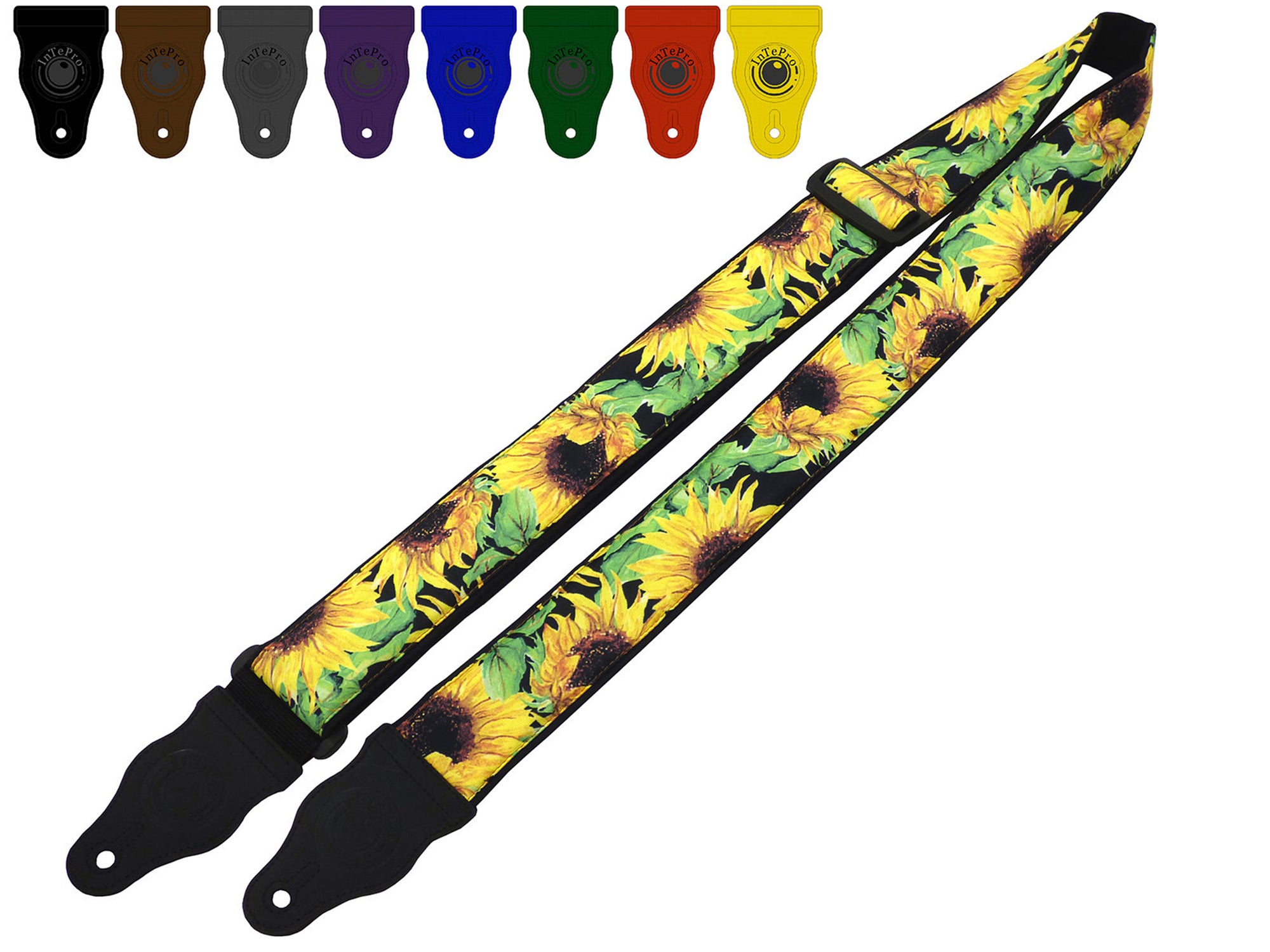 Guitar strap with sunflowers design for electric, acoustic, bass and other guitars by InTePro.