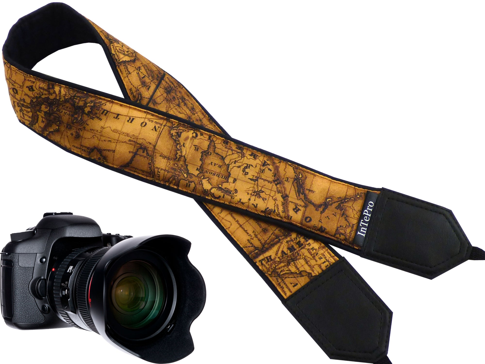 Vintage World map camera strap.