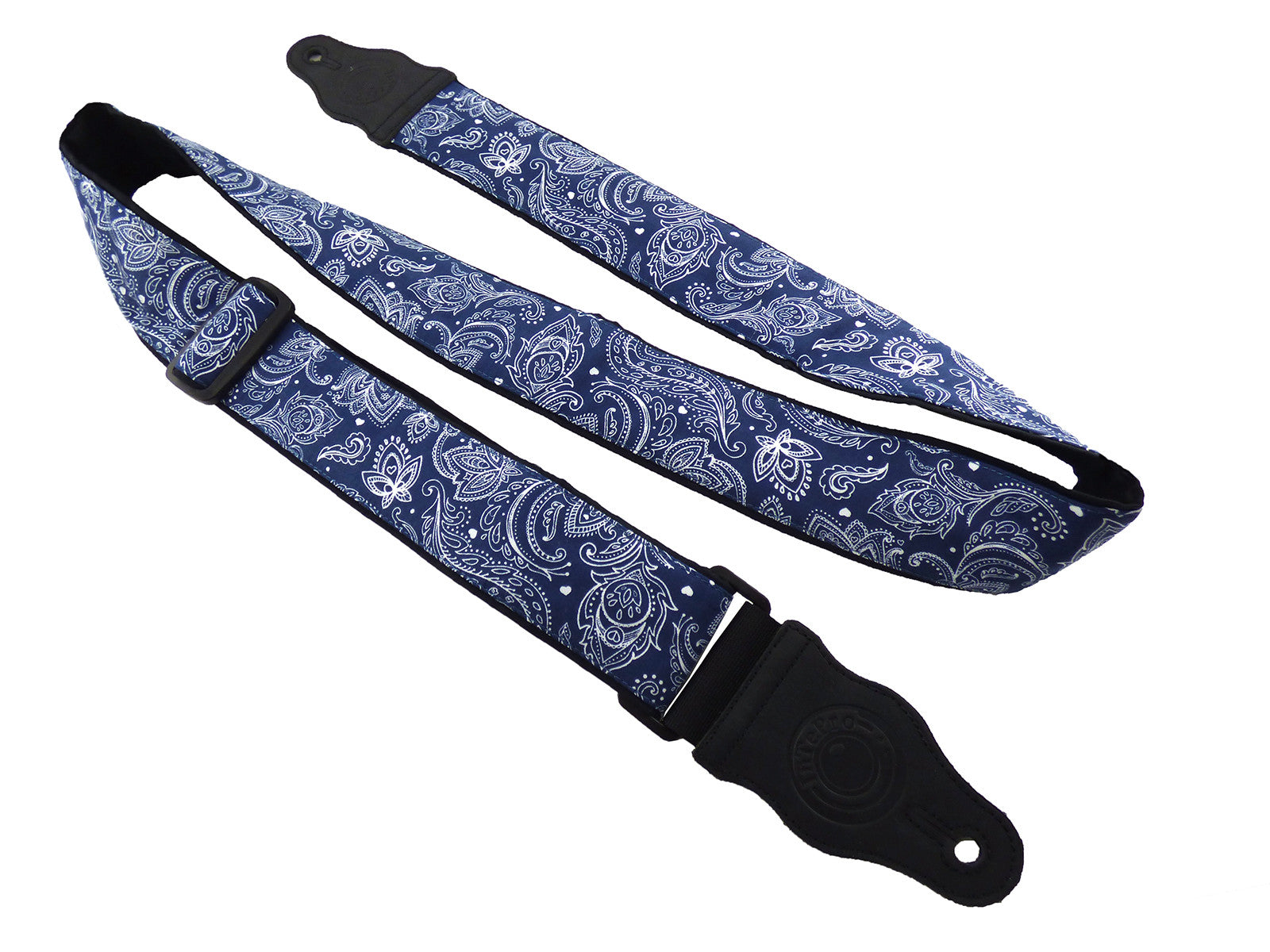 Dark blue guitar strap with white stylized flowers. Paisley motives. Electric guitar strap, Acoustic guitar strap, Flamenco guitar strap. 00381 - InTePro design