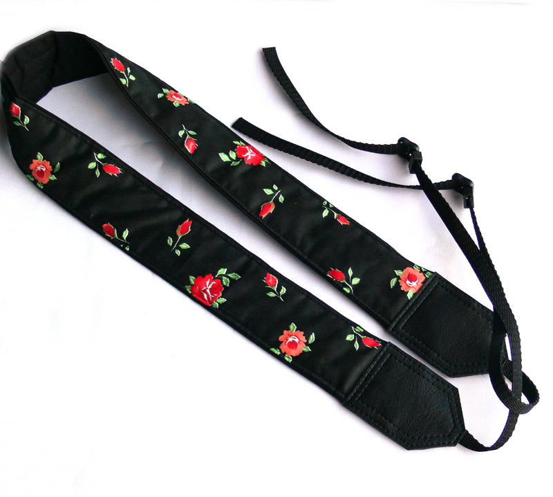 Red little roses camera strap