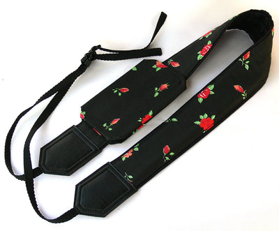 Black Camera strap with flowers. DSLR / SLR Camera Strap. Camera accessories. Durable, light weight and well padded camera strap.