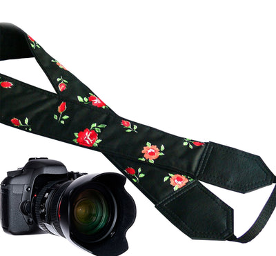 Red little roses camera strap