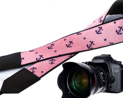 Anchors camera strap. Pink DSLR / SLR Camera Strap. Photo accessories. Durable, light weight and well padded camera strap.