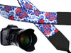 Flowers camera strap. Blue and red roses strap. DSLR / SLR Camera Strap. Handmade items.