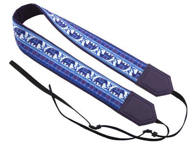 DSLR Camera strap by InTePro Ethnic classic designer camera strap Purple and blue design with lucky elephants Great gift for photographer.