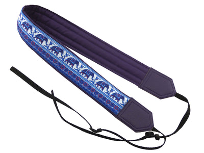 DSLR Camera strap by InTePro Ethnic classic designer camera strap Purple and blue design with lucky elephants Great gift for photographer.