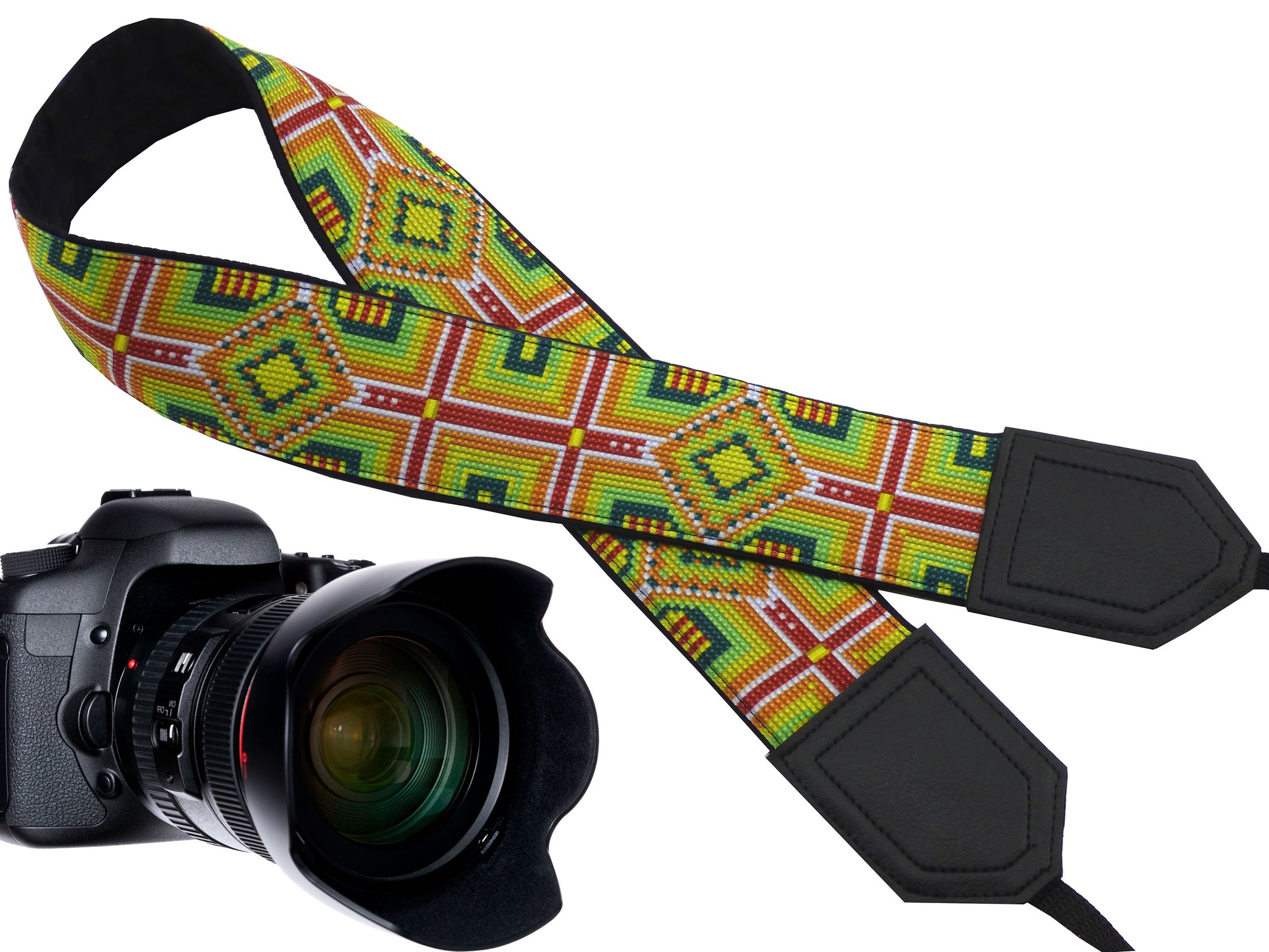 Camera strap with ethnic pattern. DSLR / SLR Camera Strap. Caramel. Camera accessories.