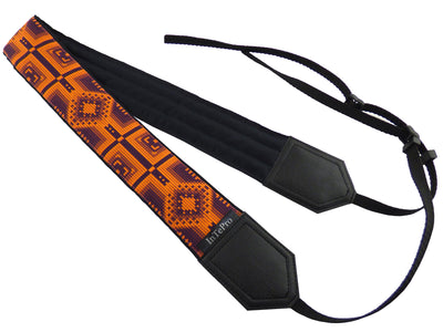 Camera strap with orange ethnic pattern. Personalized Camera Strap. Camera accessories.