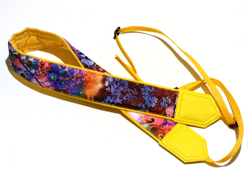 Floral camera strap. DSLR Camera Strap. Camera accessories. Yellow, colorful and bright camera strap.