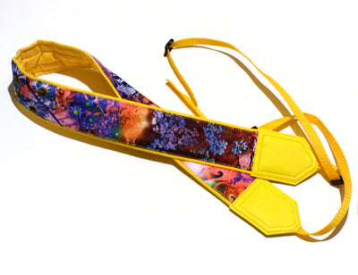 Floral camera strap. DSLR Camera Strap. Camera accessories. Yellow, colorful and bright camera strap.