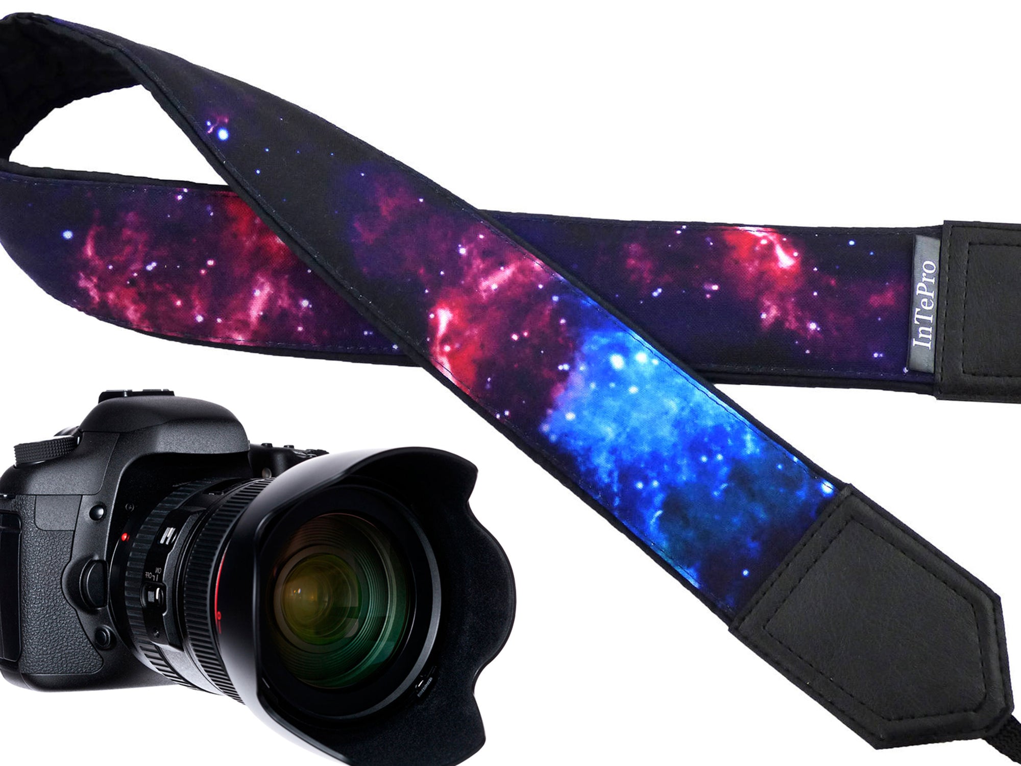 Personalized camera strap with galaxy design. Space camera strap suitable for all mirror and mirroless cameras.