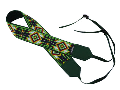 DSLR camera strap with green native design. Gift idea for photographer and traveler. America native motives