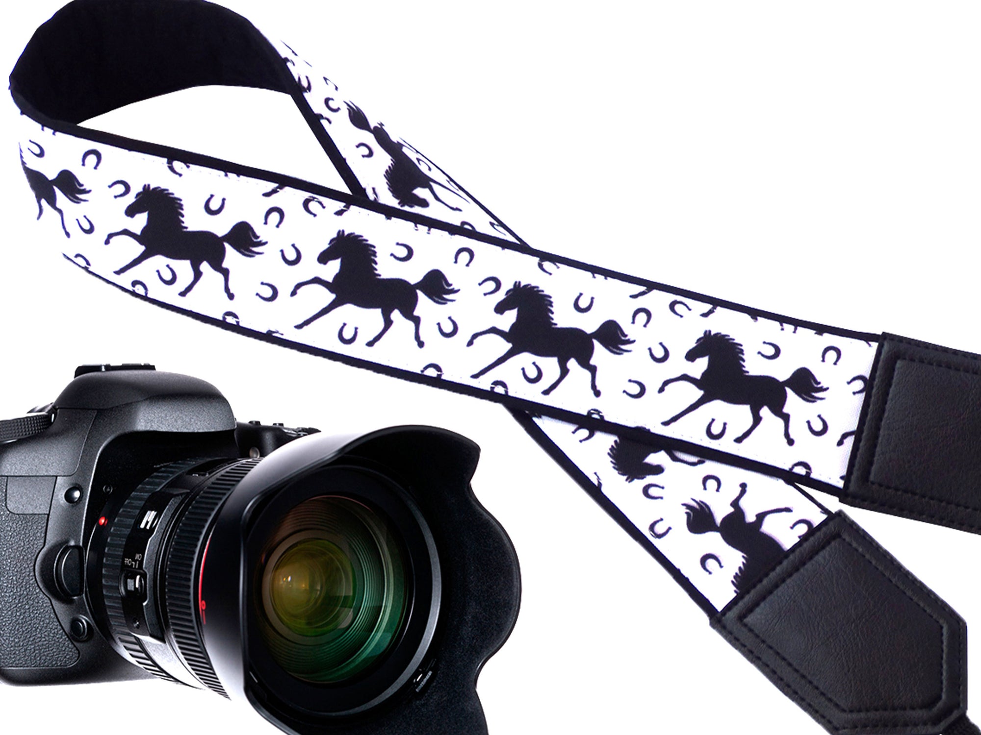 Black Horses Camera Strap, Black And White Camera Strap. DSLR mirrorless Camera Strap, Camera Accessories for travelers and photographers.