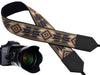 Personalized camera strap with beige native design. Gift idea for photographer and traveler. American Native motives