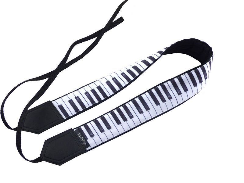 Personalized camera strap with embroidery. Camera strap DSLR with piano keys. Gift for musician. Black and white music keyboard design.