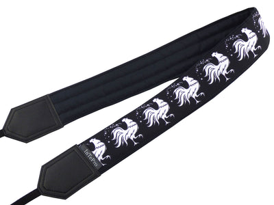 White Rooster Camera Strap. Stylized Cocks. Padded Camera Strap. Black and White. Camera Accessory.