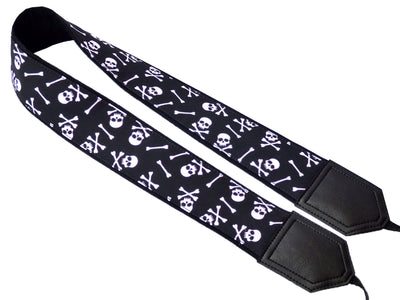 Skulls camera strap with pocket and embroidery option. Black & white DSLR and SLR camera strap. Unique Halloween gifts