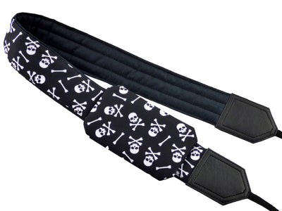 Skulls camera strap with pocket and embroidery option. Black & white DSLR and SLR camera strap. Unique Halloween gifts