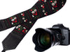 Flowers Camera strap.  Black Camera Strap DSLR / SLR. Camera accessories. Durable, light weight and well padded camera straps.