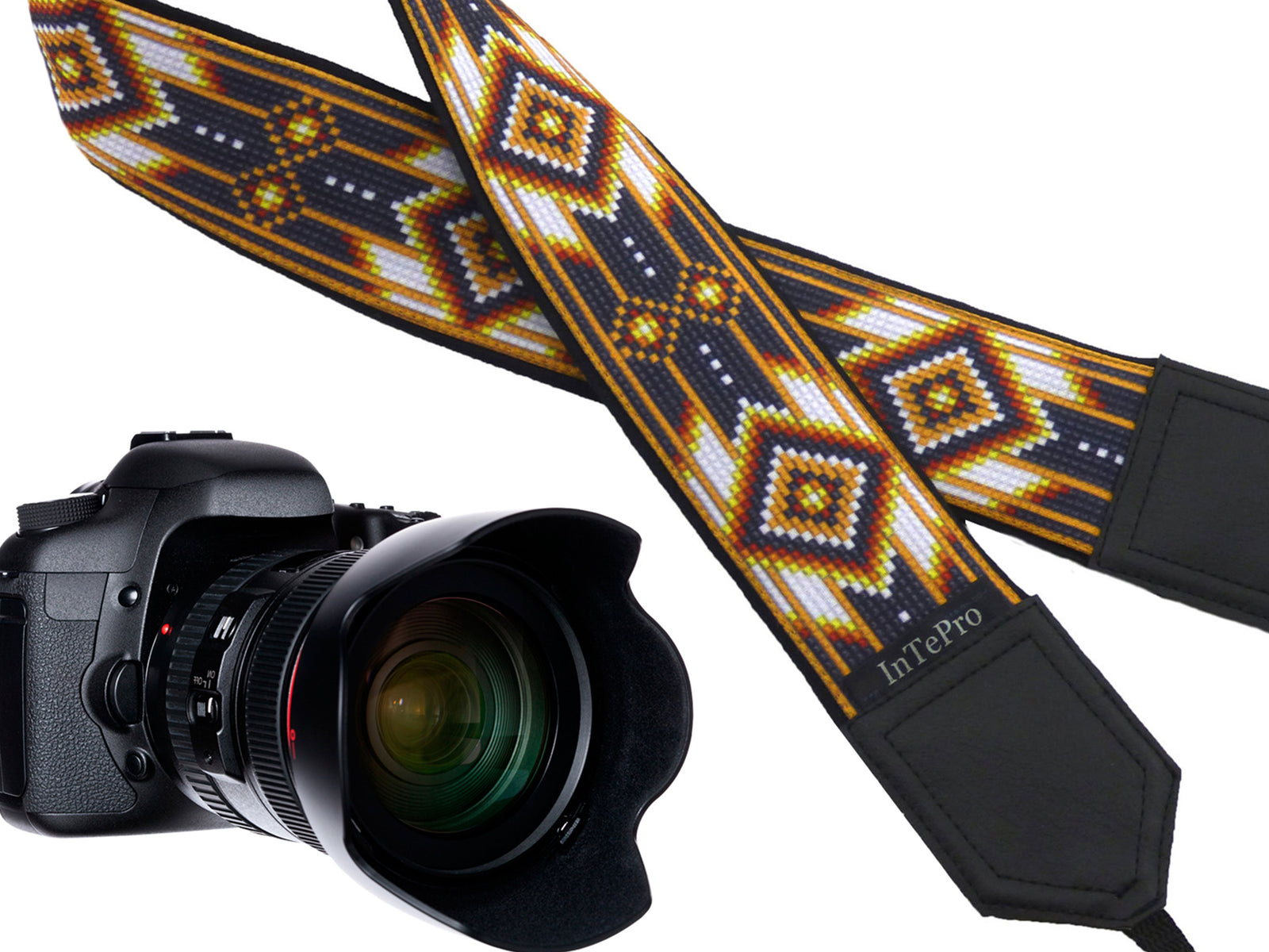 Personalized camera strap with padding and ethnic pattern. Great gift for photographer. Inspired by Native American.