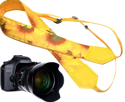 Sunflowers Camera Strap. Yellow flowers camera strap for DSLR / SLR Cameras. Photo Camera accessories by InTePro