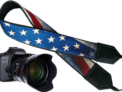 Personalized Vintage USA flag camera strap. Best gift. Independence day. Photo accessory.