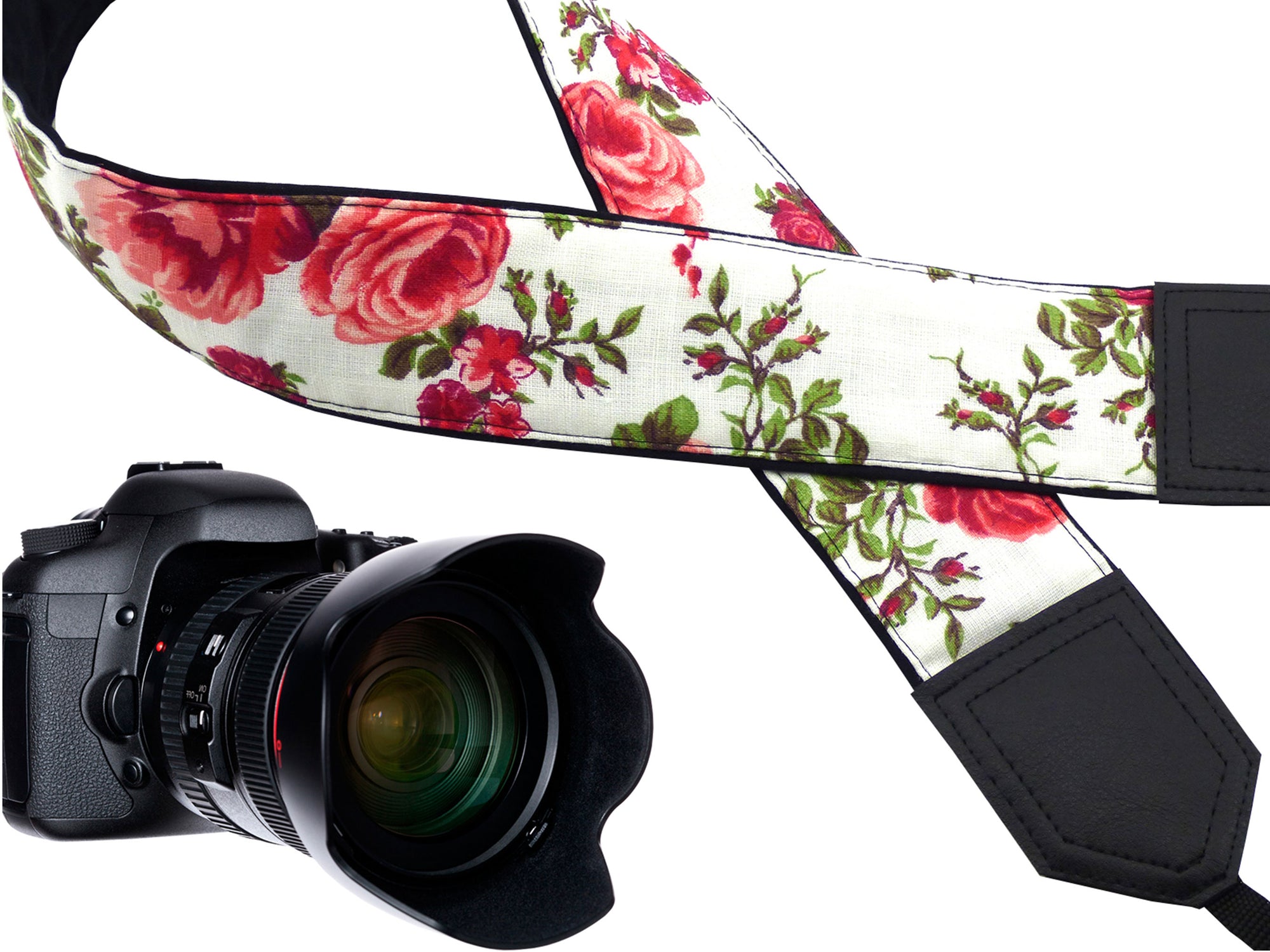 Roses Camera strap.  Flowers Camera Strap DSLR. White. Red. Camera accessories. Gift for women by InTePro