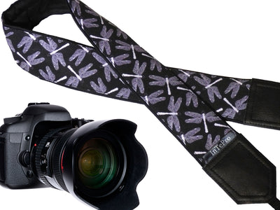 Personalized Camera straps. Dragonflies on black DSLR / SLR Camera Strap. Camera Accessories by InTePro