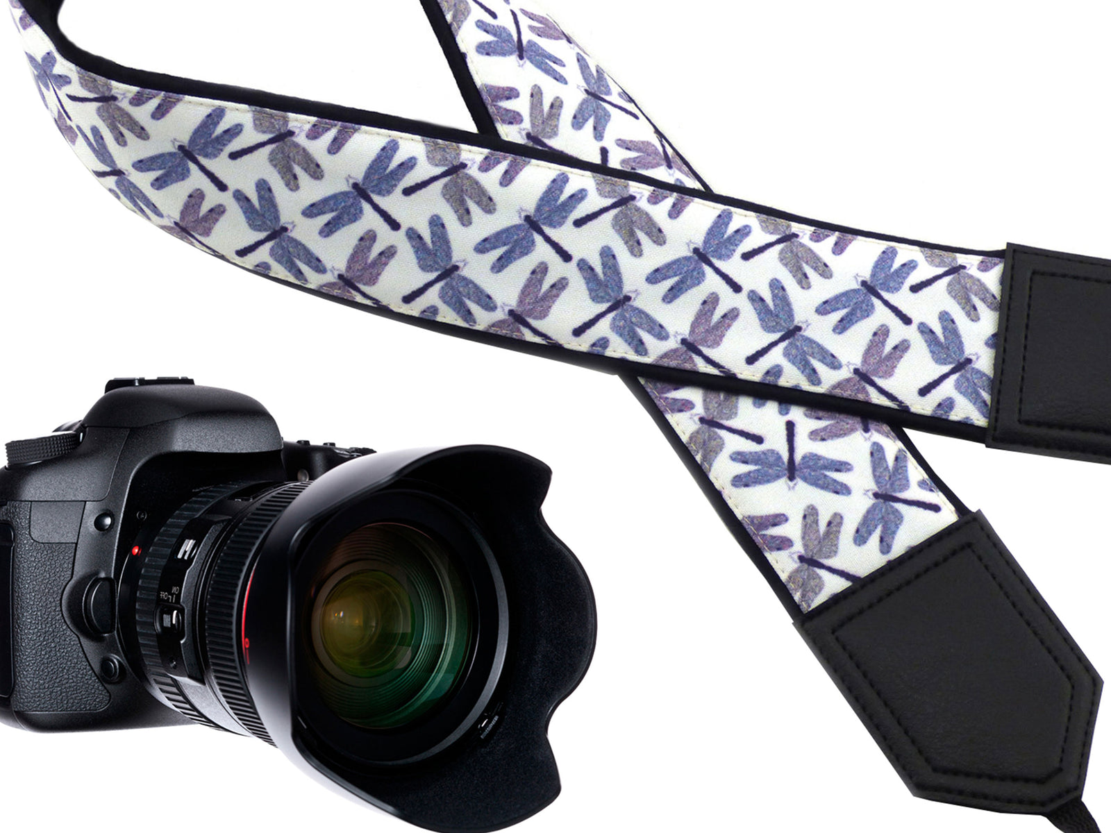 Personalized Camera straps. Dragonflies on white DSLR / SLR Camera Strap. Camera Accessories by InTePro