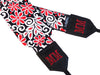 Padded camera strap with red and white flowers for DSLR SLR and mirrorless cameras.
