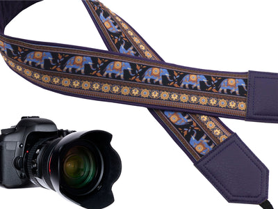 Personalized Camera strap for most camera straps. Ethnic classic designer camera strap Purple design with lucky elephants Great gift for photographer by InTePro