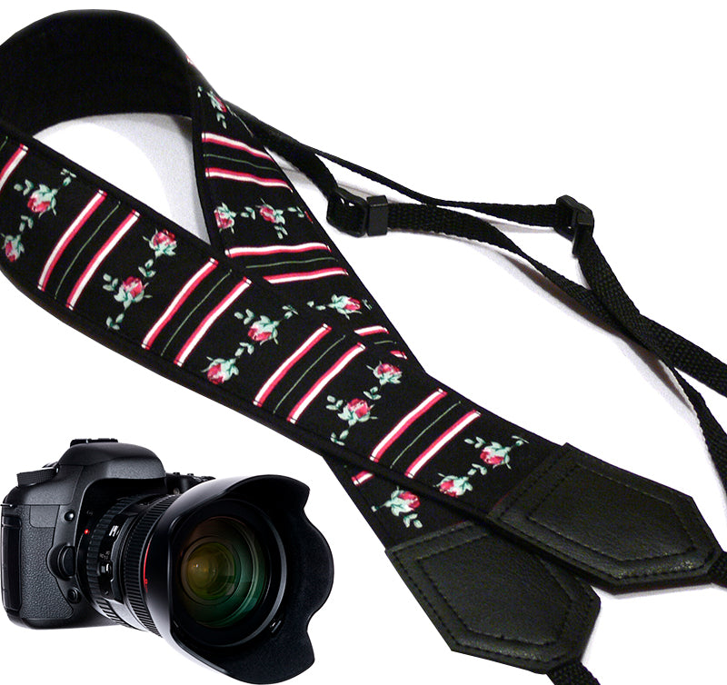 Flowers Camera strap.  Roses camera strap with stripes.  DSLR / SLR Camera Strap. Photo accessory.