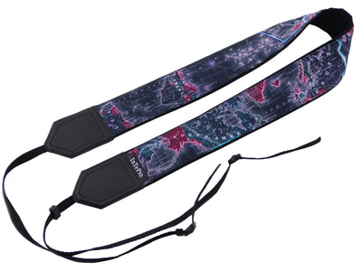 InTePro World map camera strap with personalization and pocket. Camera Strap with Embroidery for DSLR, Mirrorless and other cameras.