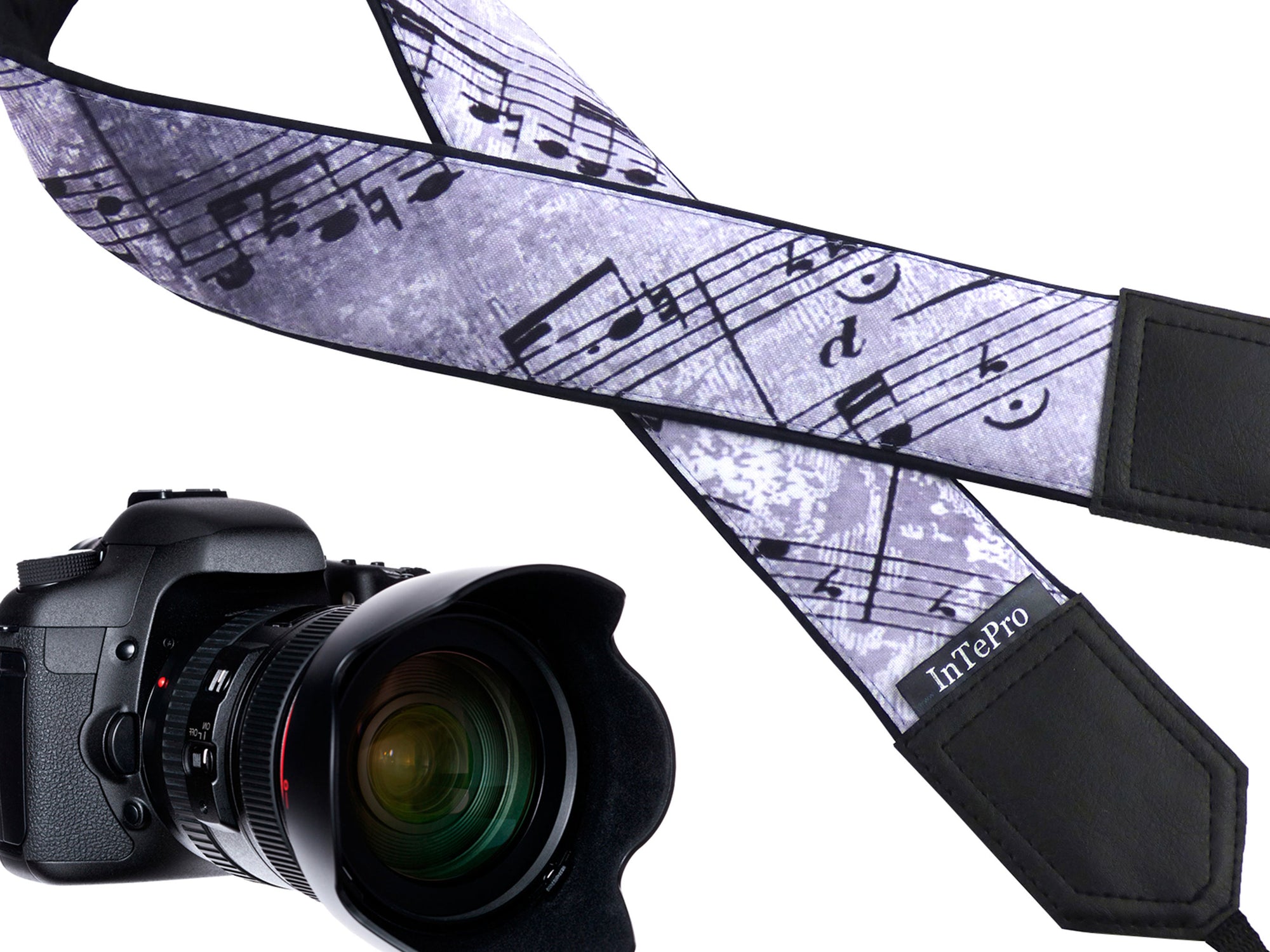 Personalized camera strap with music notes design. DSLR / SLR Camera Strap. Camera accessories by InTePro