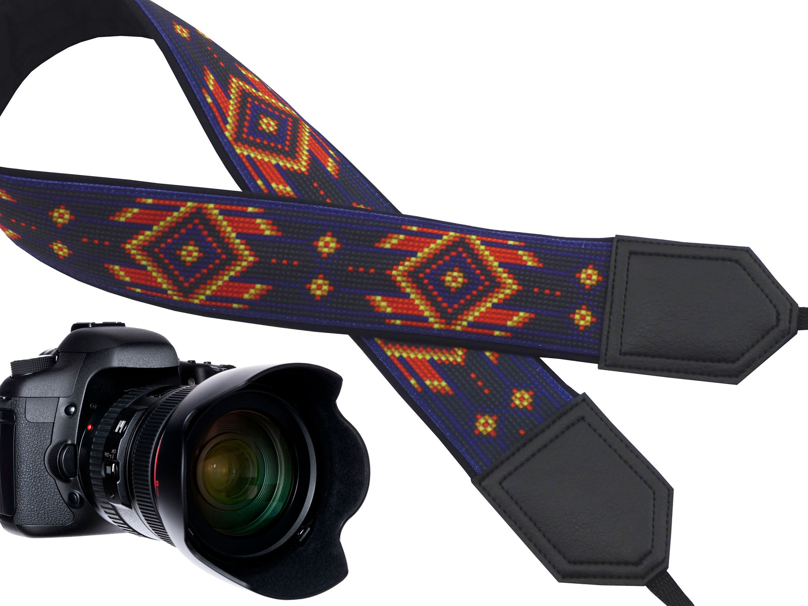 Personalized camera strap with native design. Purple camera strap for most DSLR and SLR cameras. Photo accessory by InTePro.