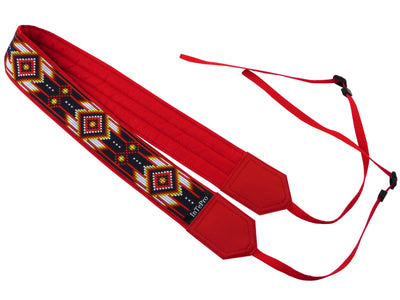 Personalized camera strap with red native design for DSLR and SLR cameras. Gift idea for photographer and traveler. American native motives.