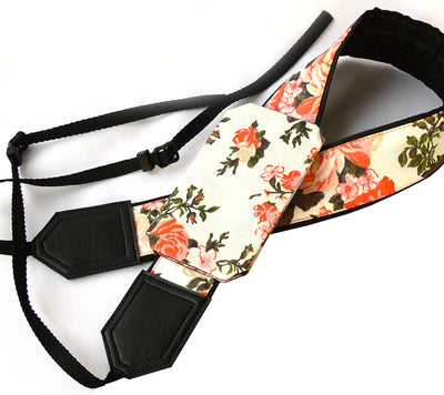 Roses camera strap.  Orange Floral DSLR / SLR Camera Strap. Photo accessory.