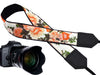 Roses camera strap.  Orange Floral DSLR / SLR Camera Strap. Photo accessory.