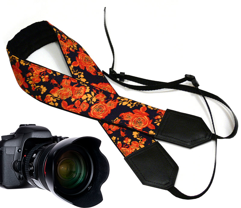 Roses Camera Strap. DSLR / SLR Camera Strap. Photo Camera accessories with flowers design..