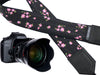 Flowers Camera strap. Black and pink camera strap. Polka dot camera strap. DSLR /SLR Camera Strap. Camera accessories.