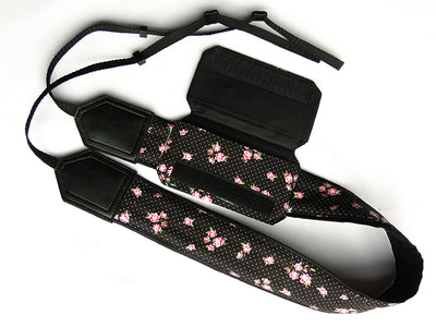 Flowers Camera strap. Black and pink camera strap. Polka dot camera strap. DSLR /SLR Camera Strap. Camera accessories.