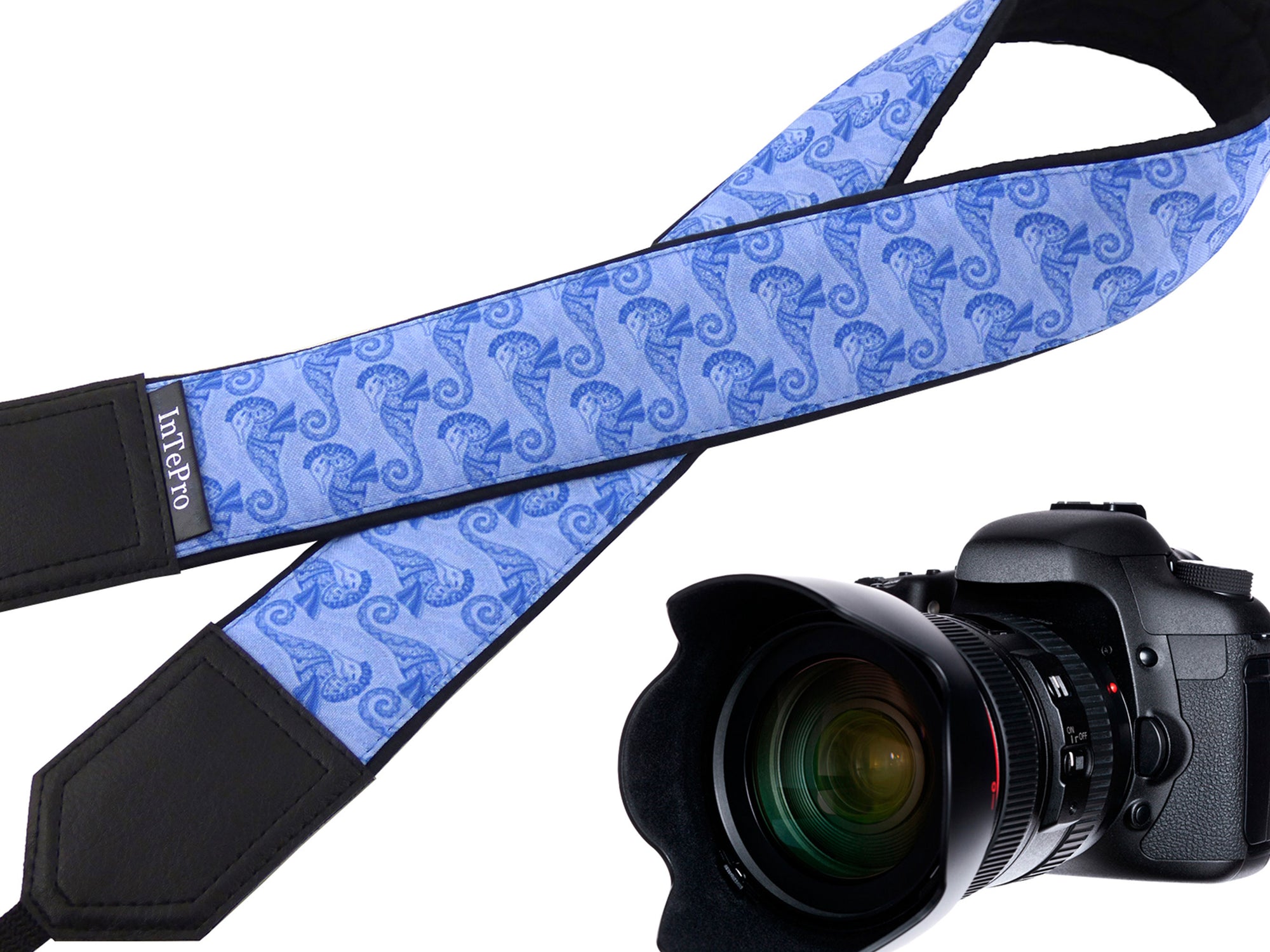 Personalized camera strap with Seahorses design for DSLR and SLR Cameras.